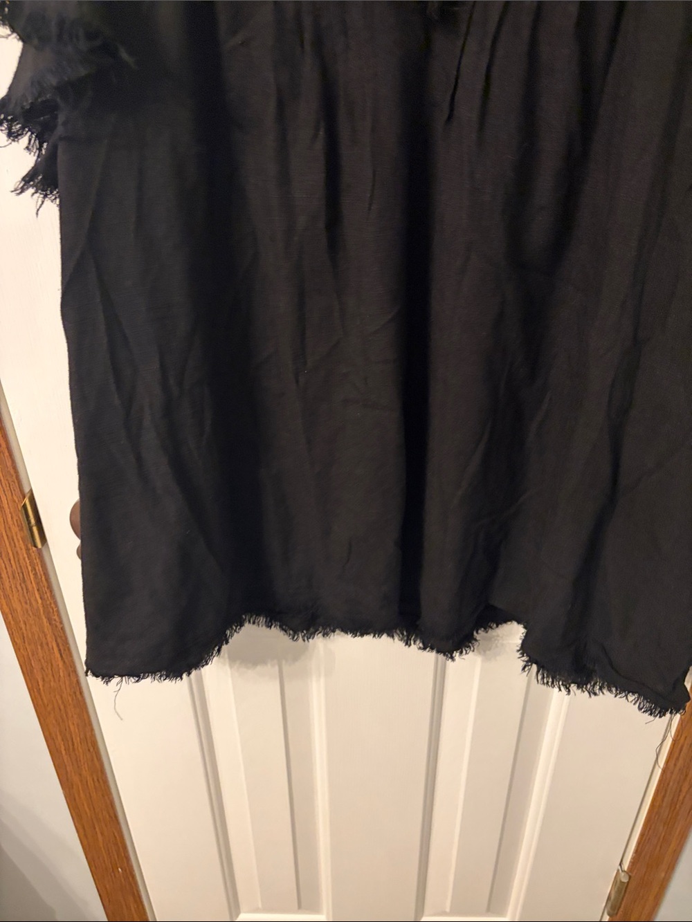 Black Frayed V-Neck Ruffle Sleeve Blouse - Picture 6 of 7